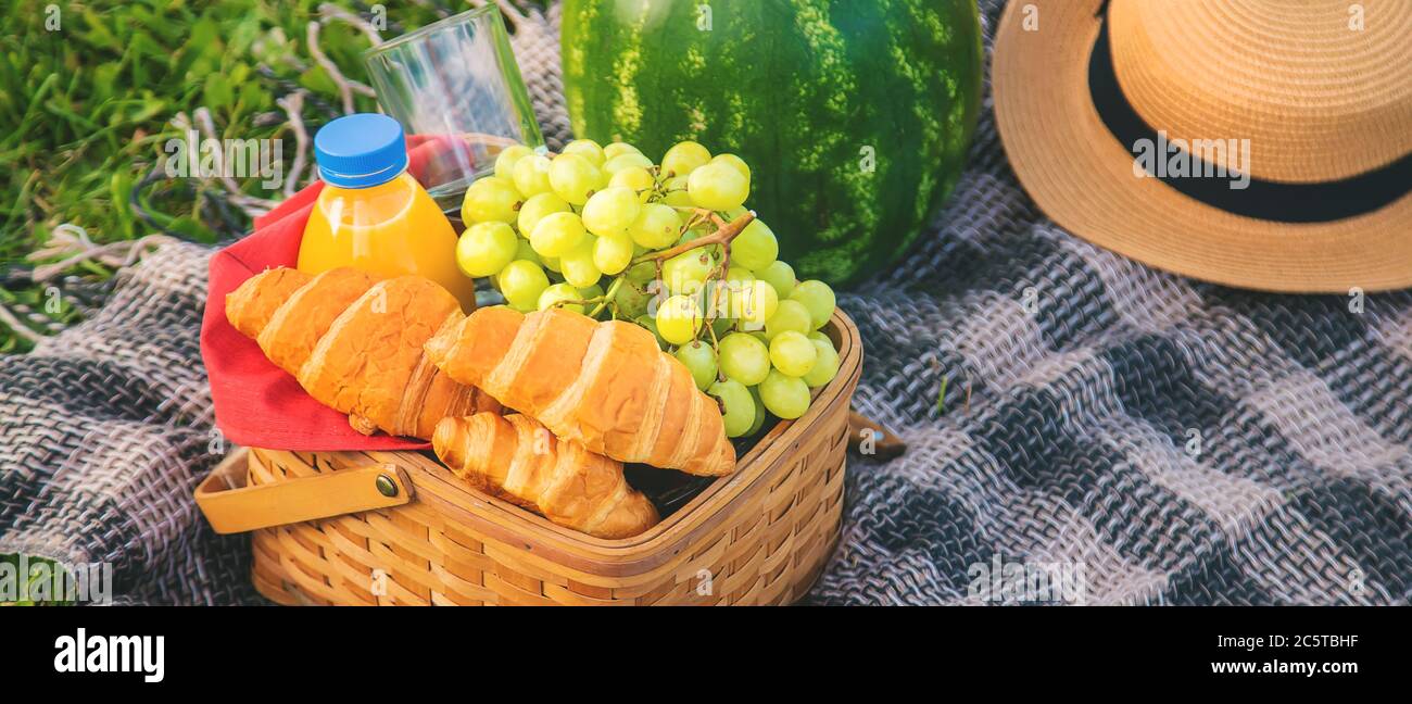 Picnic in nature fruits and watermelon. Selective focus. food. Stock Photo