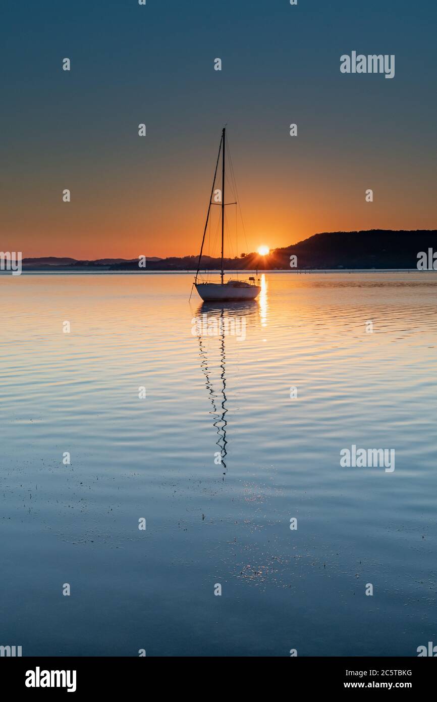 Capturing the sunrise from Koolewong Waterfront on the Central Coast, NSW, Australia. Stock Photo