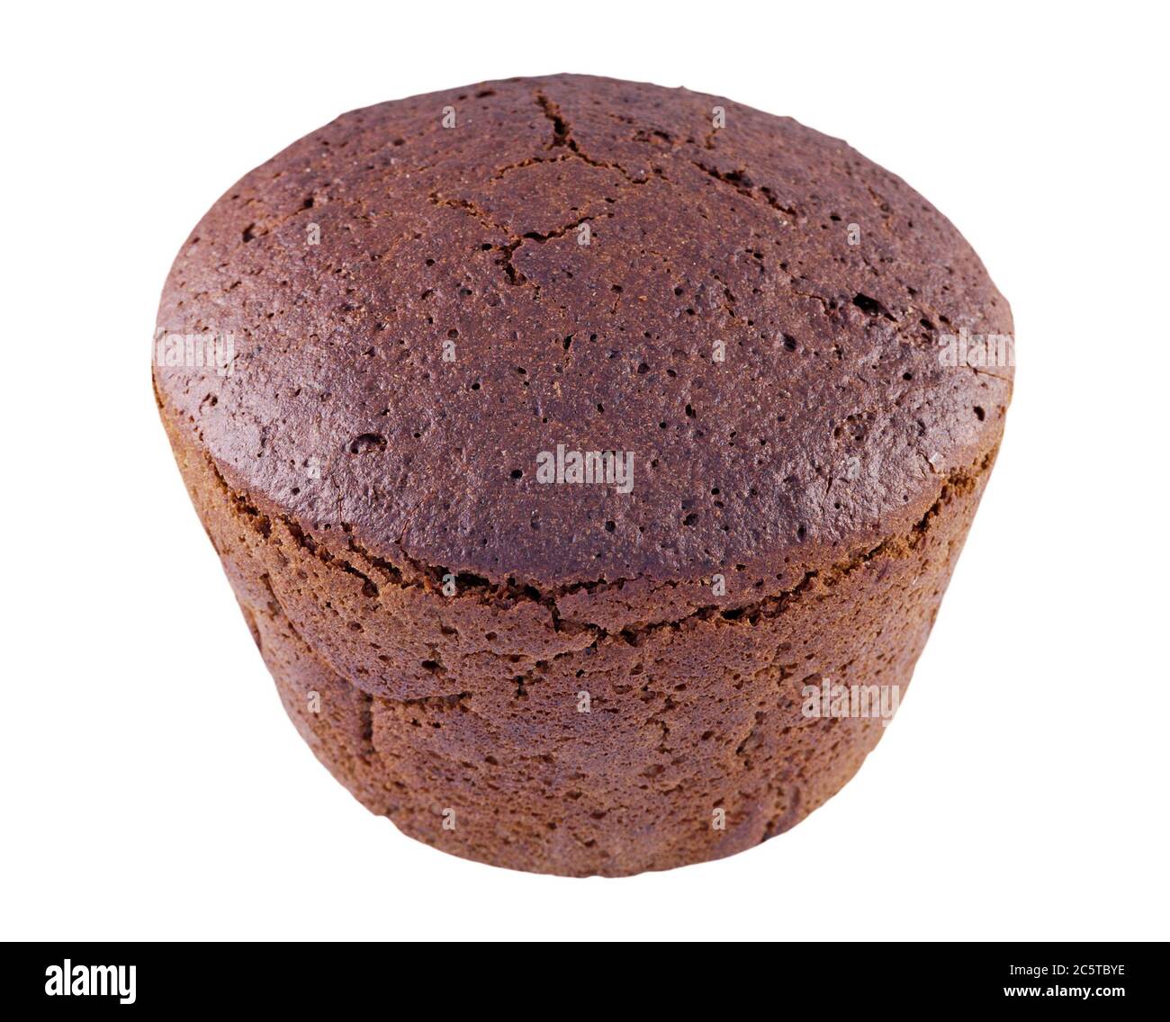 Dark bread in cylindrical shape isolated on a white background. Top view Stock Photo