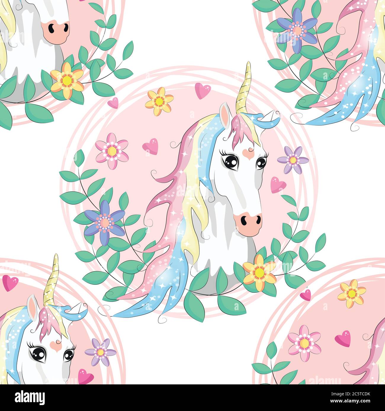 seamless pattern with cute unicorns, clouds,rainbow and stars. Magic ...