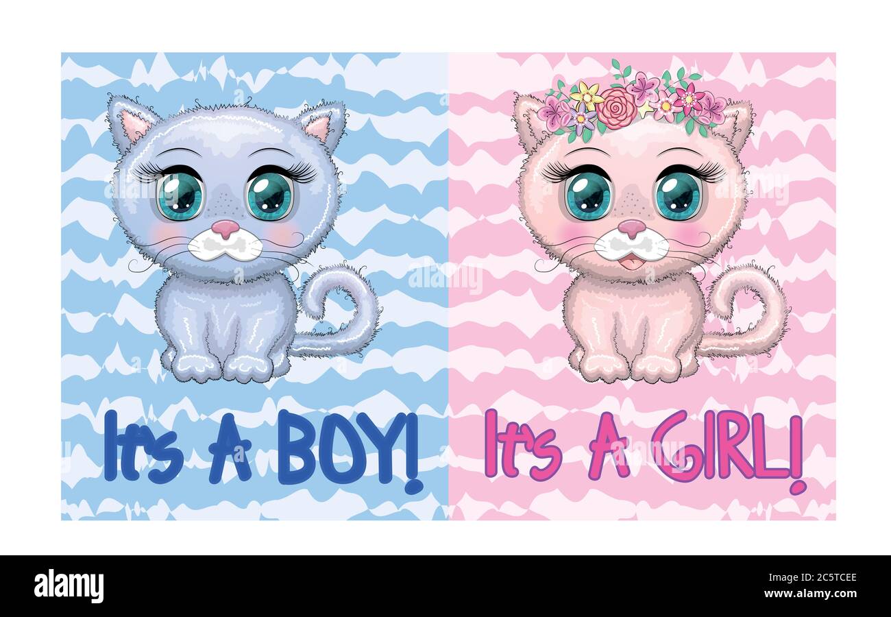 Baby Shower greeting card with Cute Kittens boy and girl Stock Vector ...