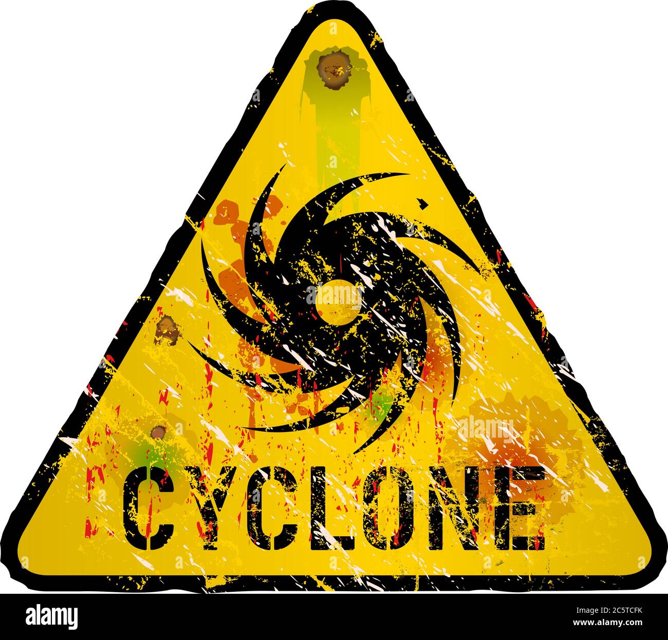 cyclone warning sign, heavy weathered, vector eps 10 Stock Vector Image