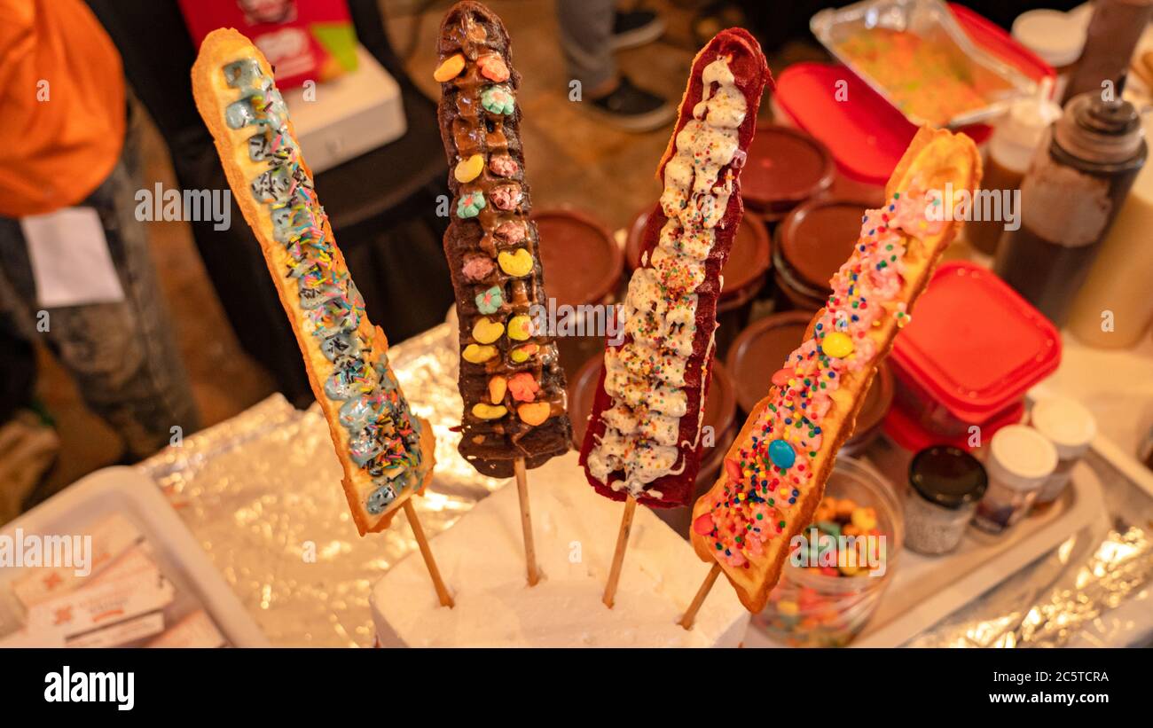 Lolly Waffle on display in a counter at a food festival Stock Photo