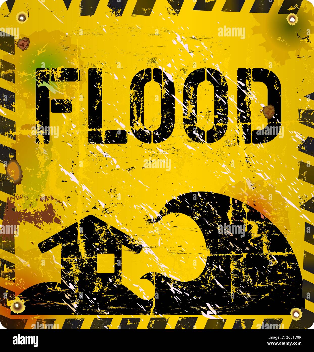 flood warning sign, grungy and weathered, vector eps 10 Stock Vector