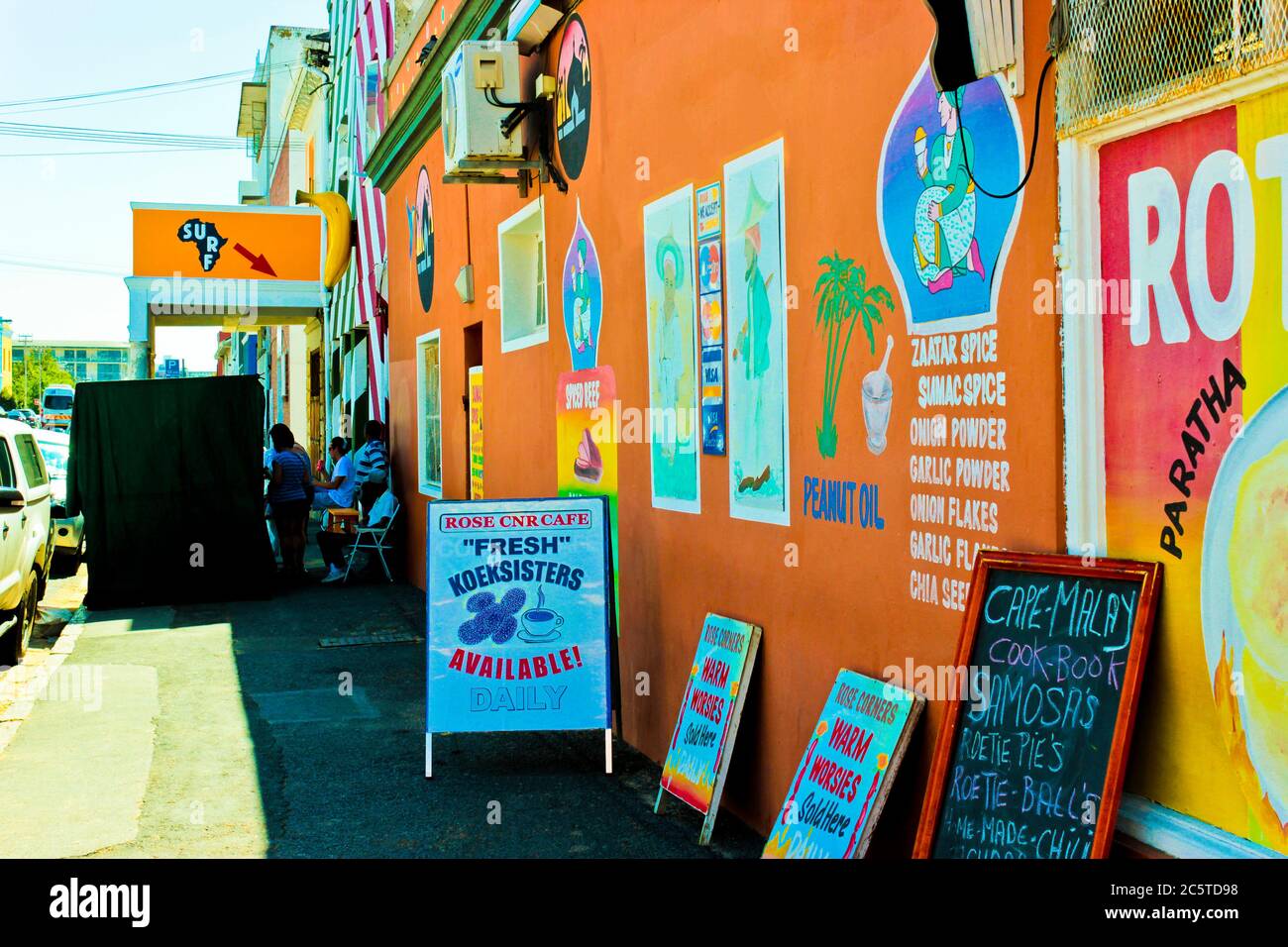 Orange Indian restaurant in Bo-Kaap Schotsche Kloof in Cape Town. Stock Photo