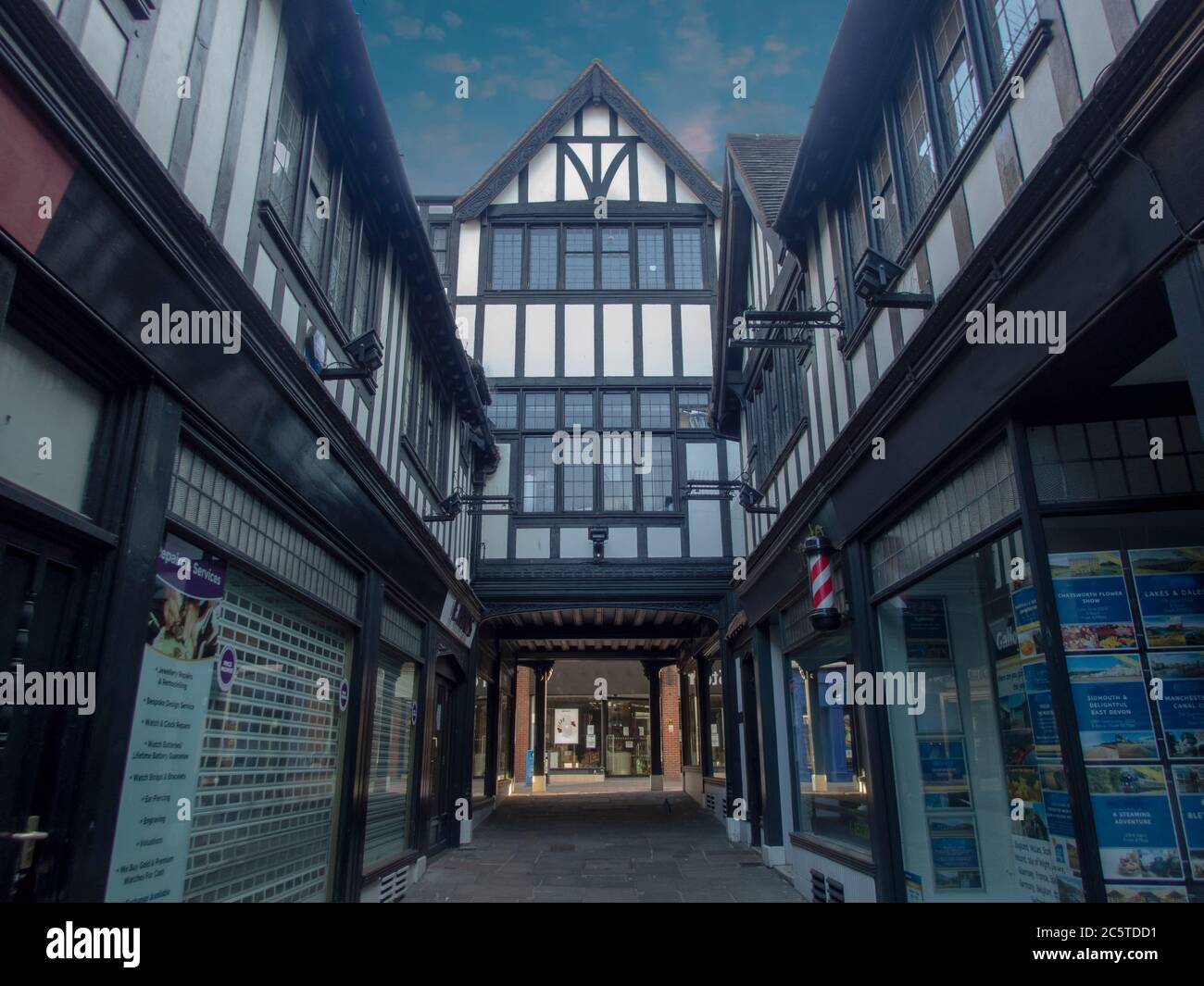 The halftimber facade of the buildings in The Walk in Ipswich, UK