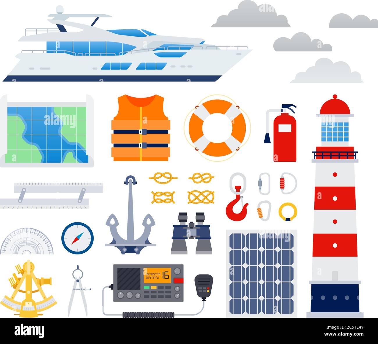 Set of Marine Boat Equipment flat vector illustration Stock Vector