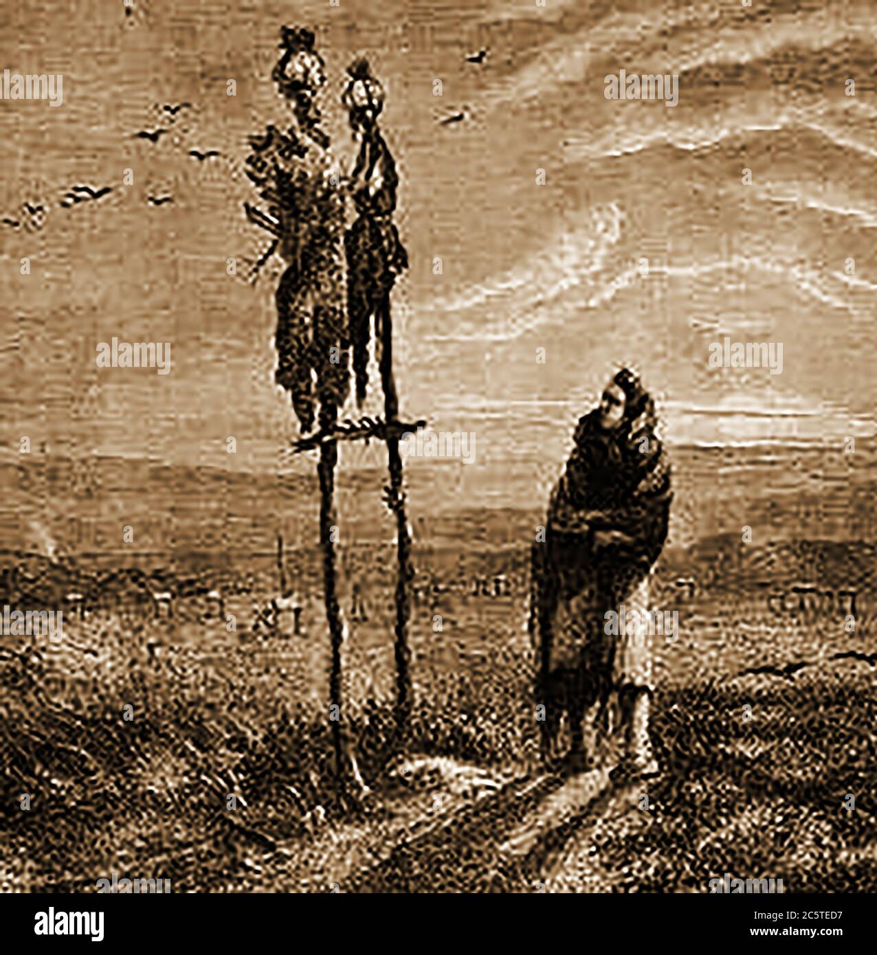 An 1880 illustration from the 'Illustrated Missionary News'. The magazine was formerly published under the title  The Pictorial missionary news edited by Henry Grattan Guinness (1835  - 1910) who was an Irish Protestant Christian preacher, evangelist and author (and others). This picture shows  A Mandan sky burial cemetery in North West America.The Mandan are a Native American tribe of the Great Plains who have lived for centuries mostly in what is now North Dakota. Stock Photo