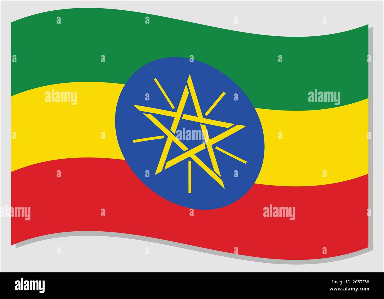 Waving flag of Ethiopia vector graphic. Waving Ethiopian flag illustration. Ethiopia country flag wavin in the wind is a symbol of freedom and indepen Stock Vector