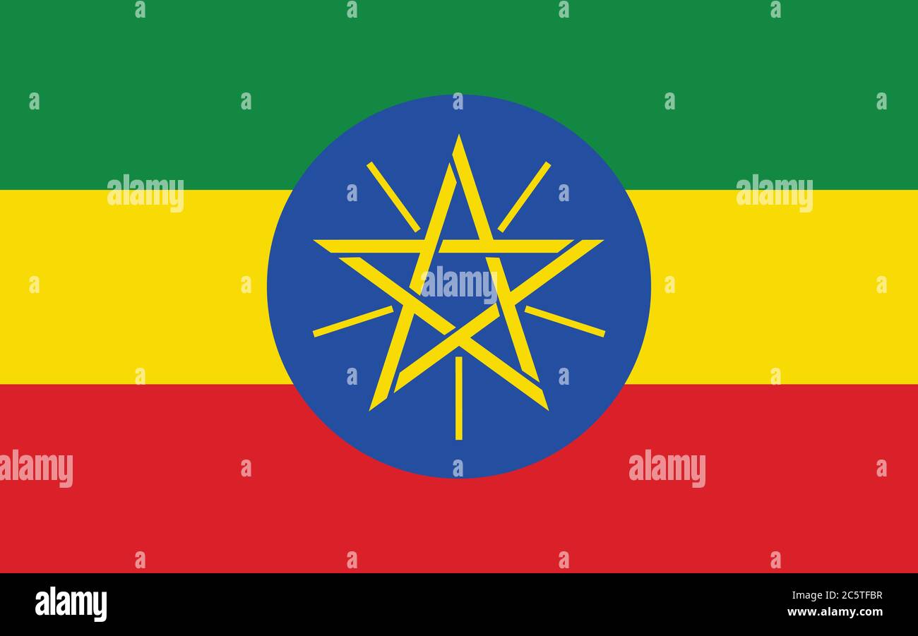 Ethiopia flag vector graphic. Rectangle Ethiopian flag illustration. Ethiopia country flag is a symbol of freedom, patriotism and independence. Stock Vector