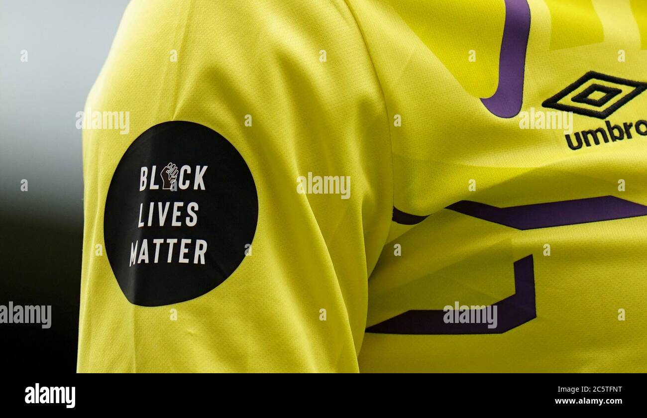 A general view of a Black Lives Matter badge during the Premier League match at Turf Moor, Burnley. Stock Photo