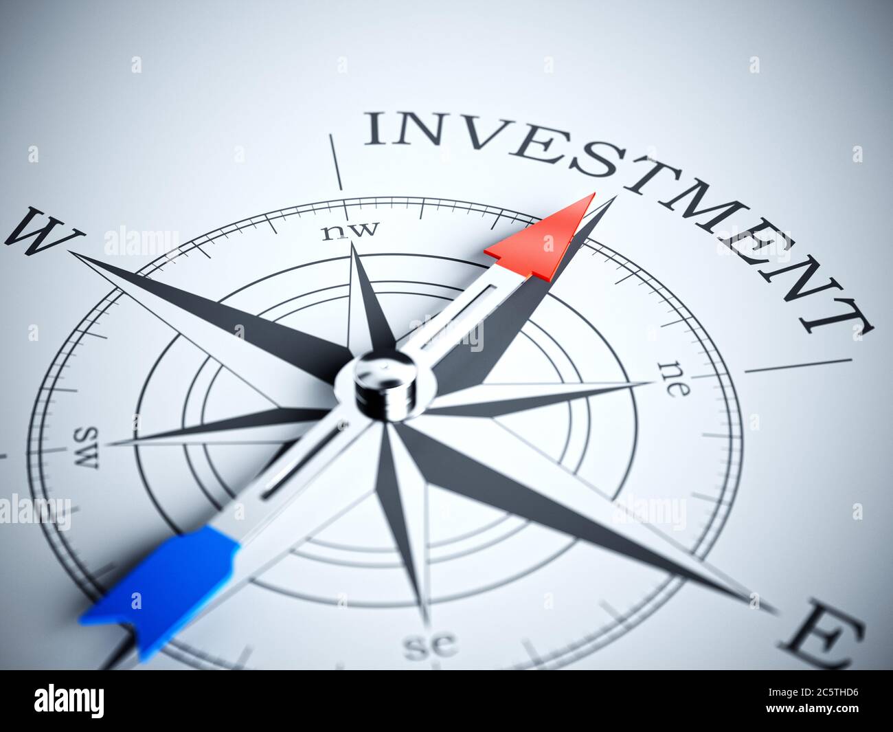 Compass pointing the investment direction. 3d rendering illustration