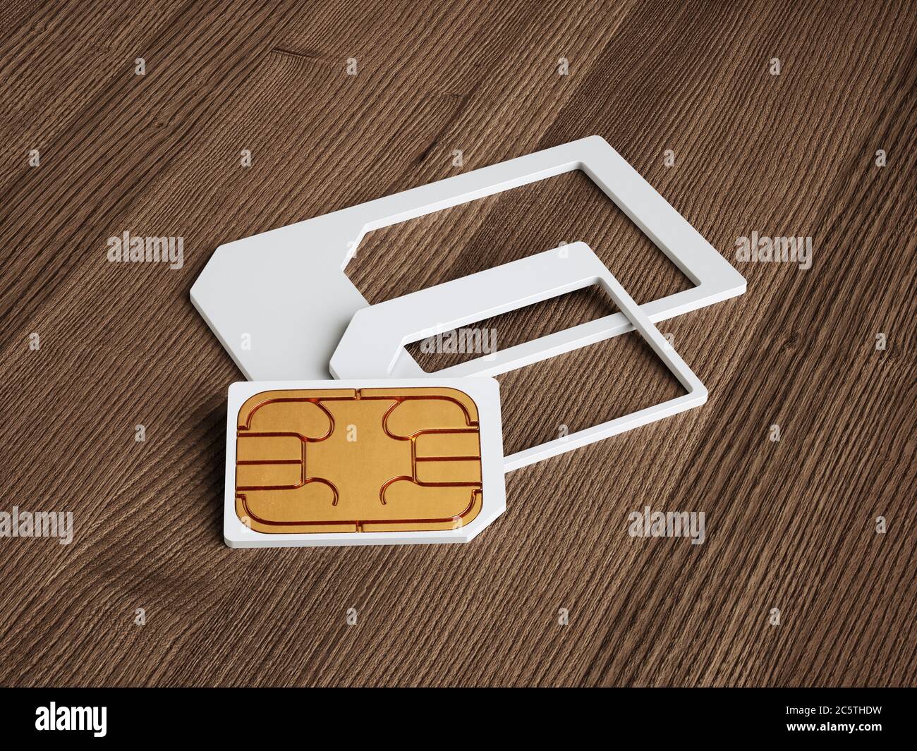 SIM card different sizes, mini, micro, nano. 3d rendering illustration Stock Photo