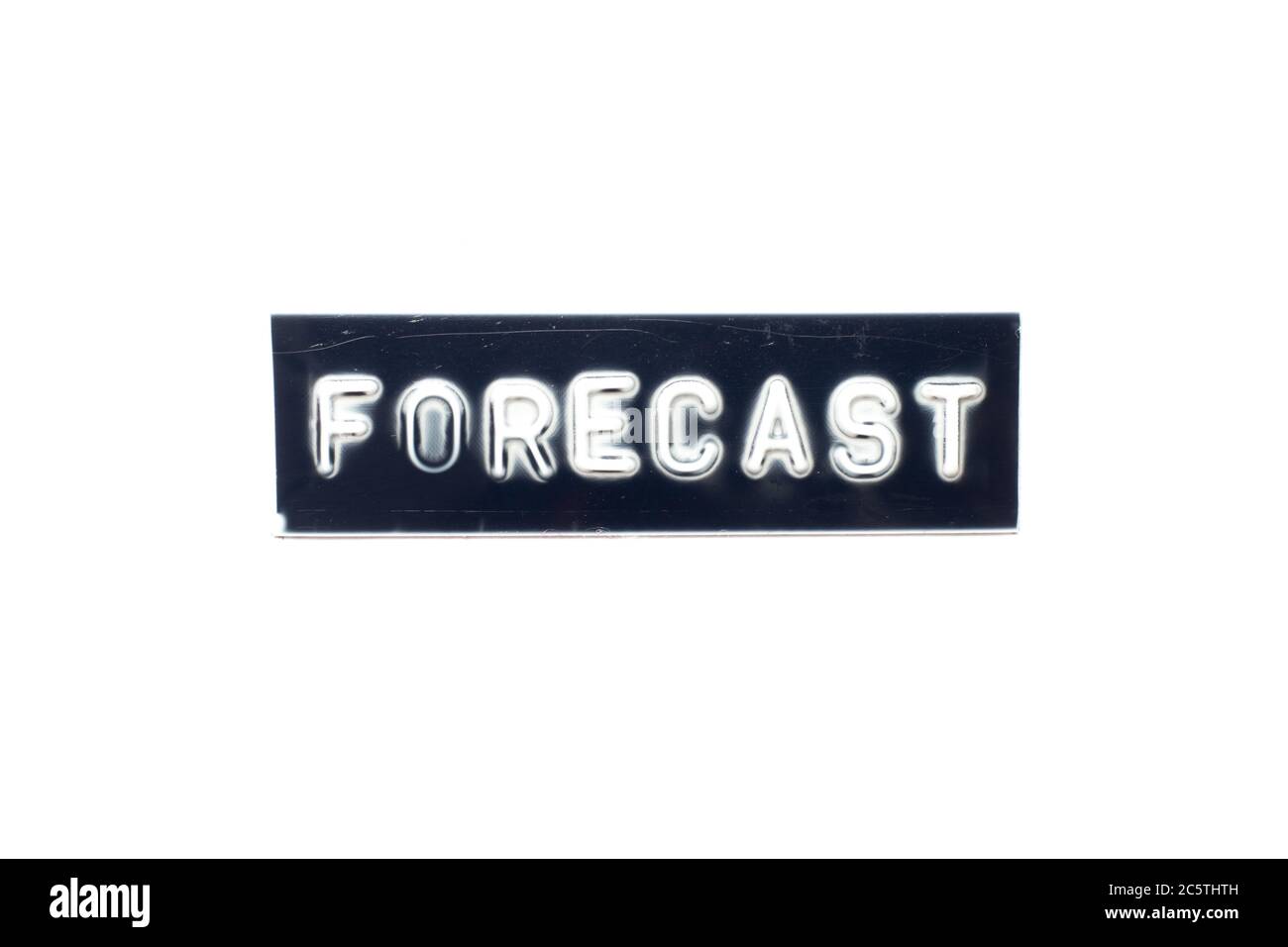 Embossed letter in word on black banner with white background Stock