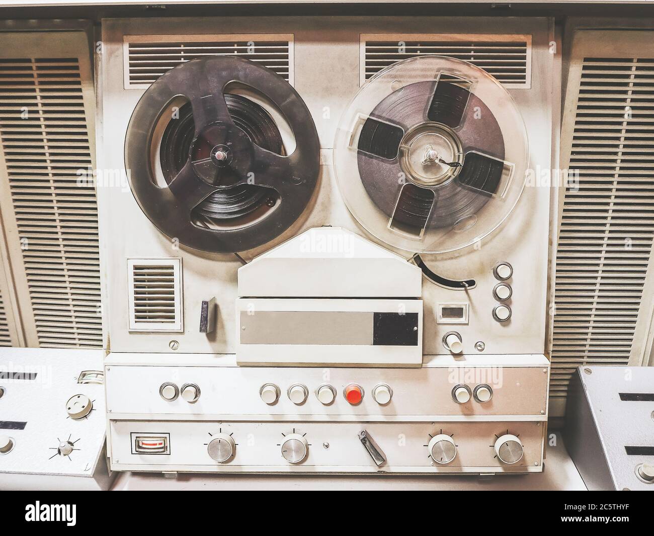 Old soviet white bobbin tape recorder. Retro museum exhibit Stock Photo -  Alamy