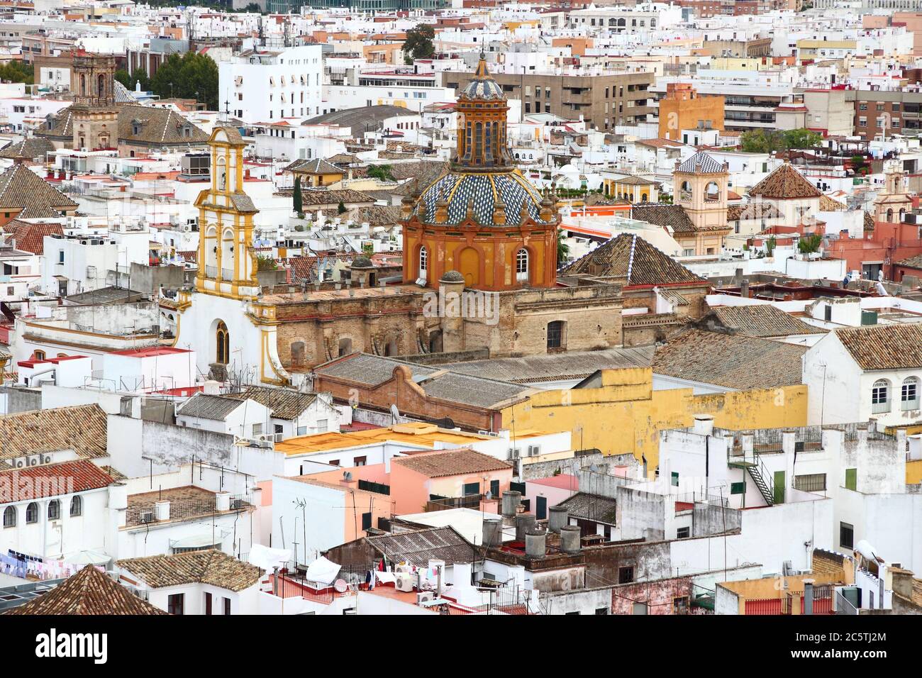Seville aerial view with Santa Cruz district and Holy Cross Parish Church (Iglesia de Santa Cruz