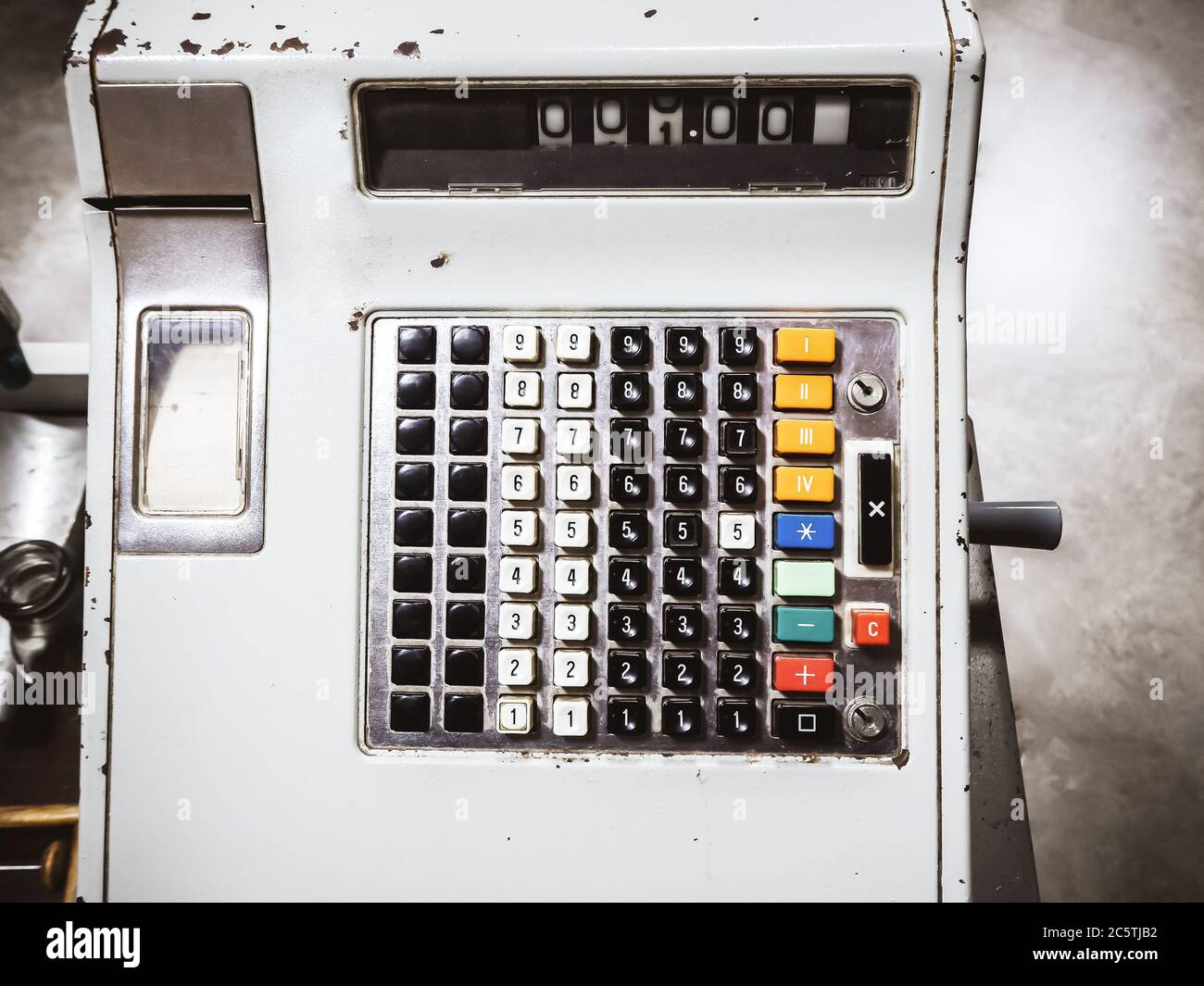 Download Photo Of An Old Soviet Cash Register With Buttons And Numbers And With Paint Peeling Off From Old Age On The Case Stock Photo Alamy