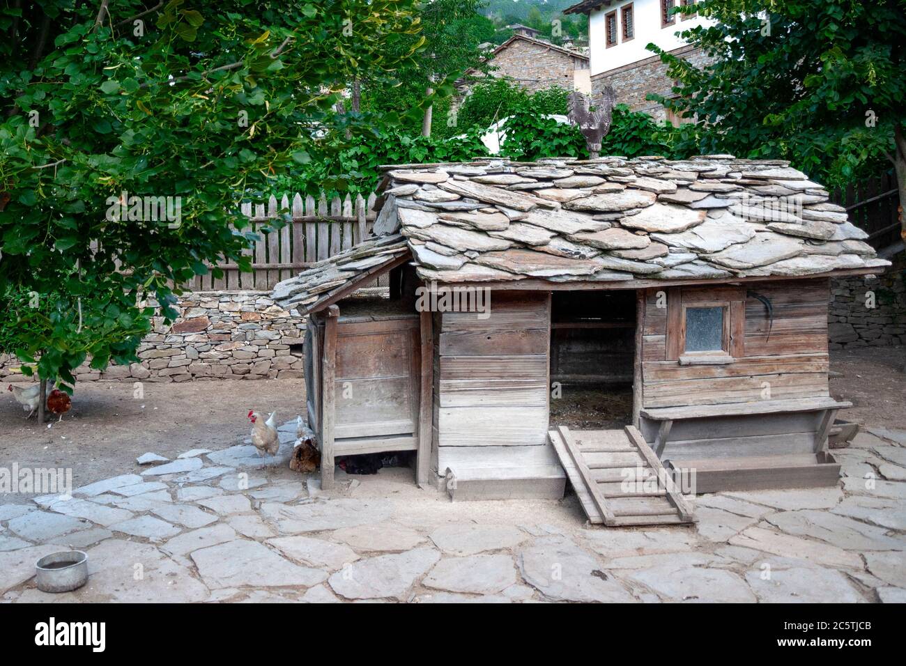 Authentic and unique chicken coop in Kovachevitsa heritage village in Bulgaria, Eastern Europe, Balkans Stock Photo