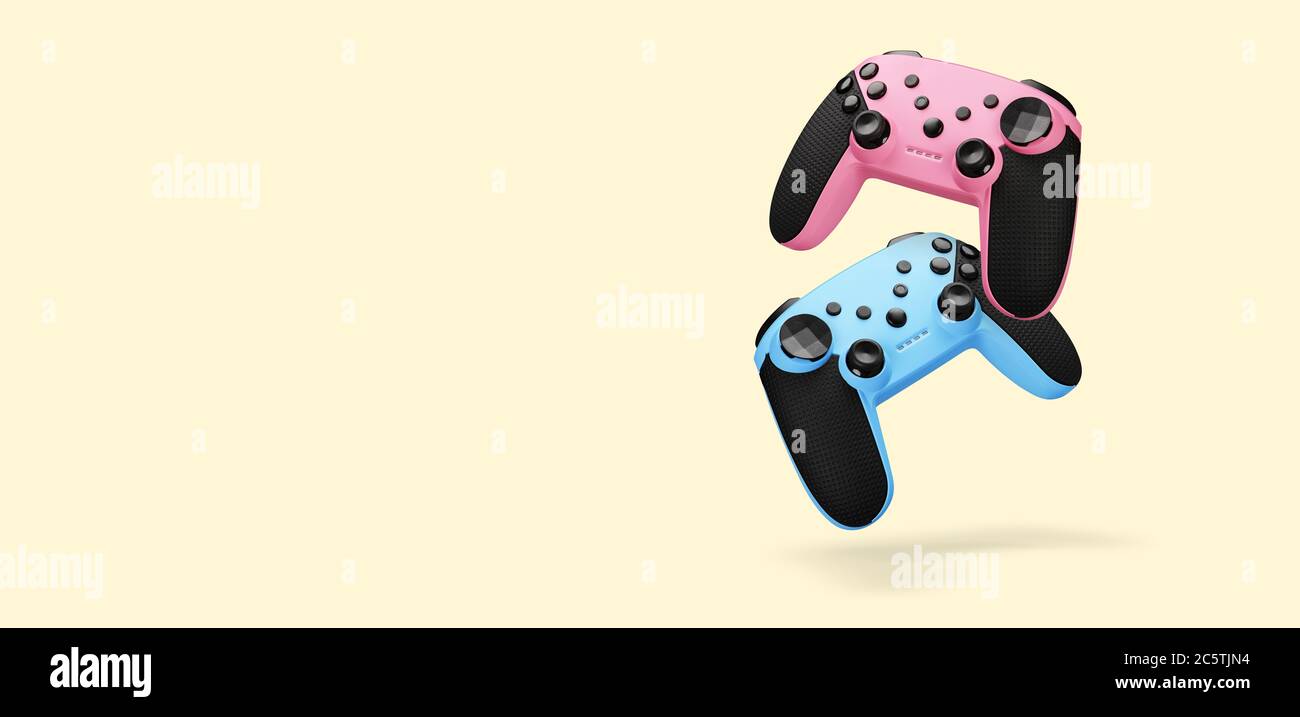 two modern joysticks. Video game controllers. Stock Photo