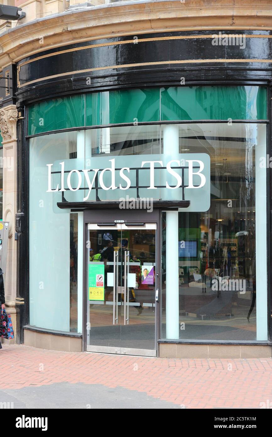 BIRMINGHAM, UK - APRIL 19, 2013: Lloyds TSB bank in Birmingham, UK. Lloyds Banking Group had GBP 23.5 billion of revenue in 2011 Stock Photo