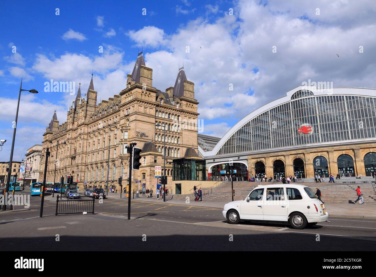LIVERPOOL, UK - APRIL 20, 2013: People visit Lime Street Station in Liverpool, UK. Liverpool City Region has a population of around 1.6 million people Stock Photo