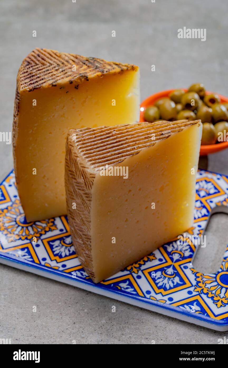 Spanish cheese manchego made from sheep milk close up Stock Photo Alamy