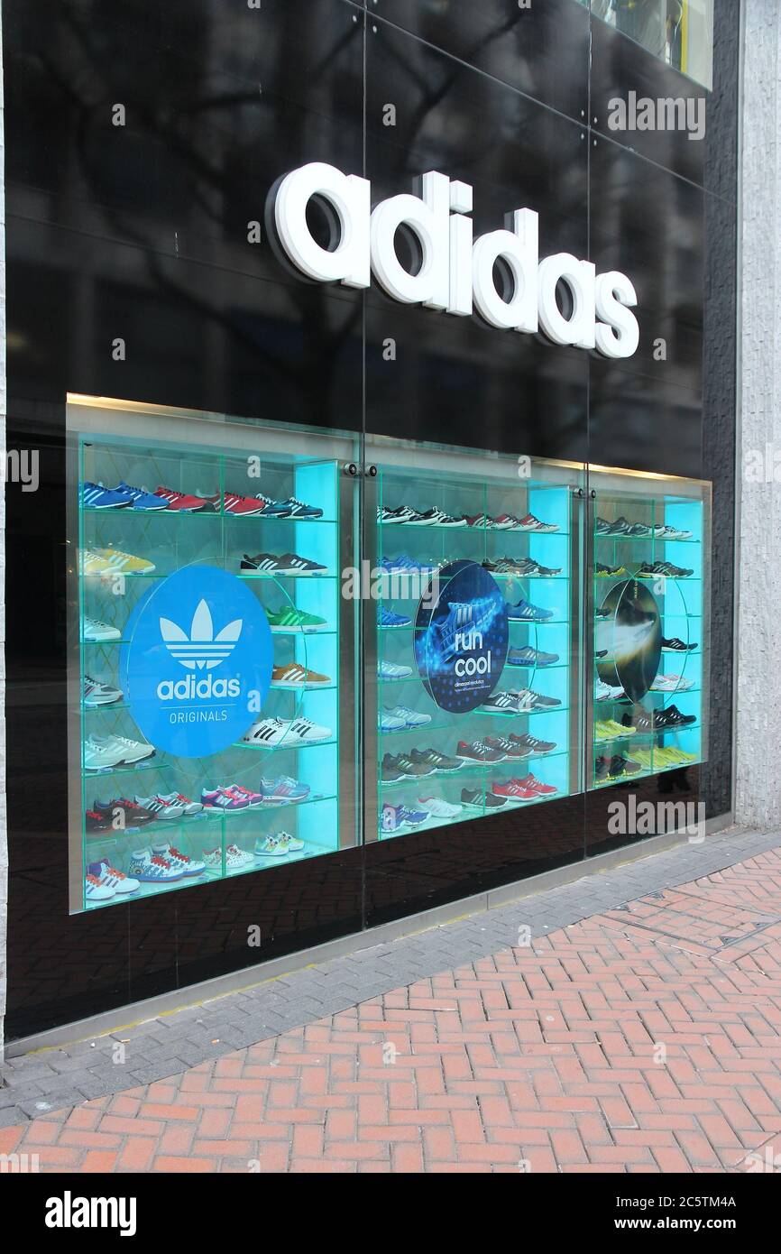 BIRMINGHAM, UK - APRIL 19, 2013: Adidas sport fashion store in Birmingham,  UK. Adidas corporation exists since 1924 and had EUR 14.5bn revenue in 2012  Stock Photo - Alamy