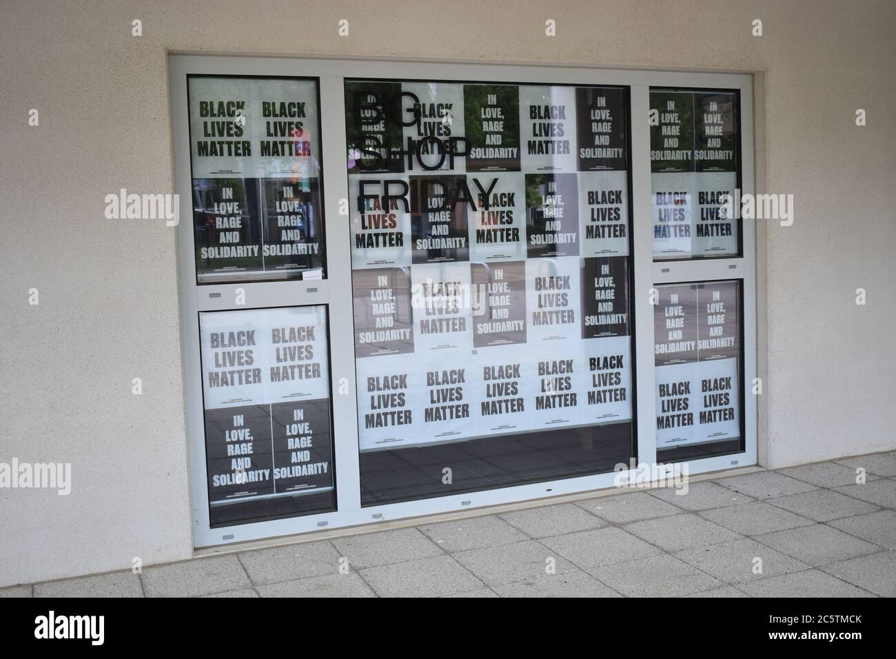 Black Lives Matter posters at the Big Shop Friday Arts Centre in Central Milton Keynes. Stock Photo