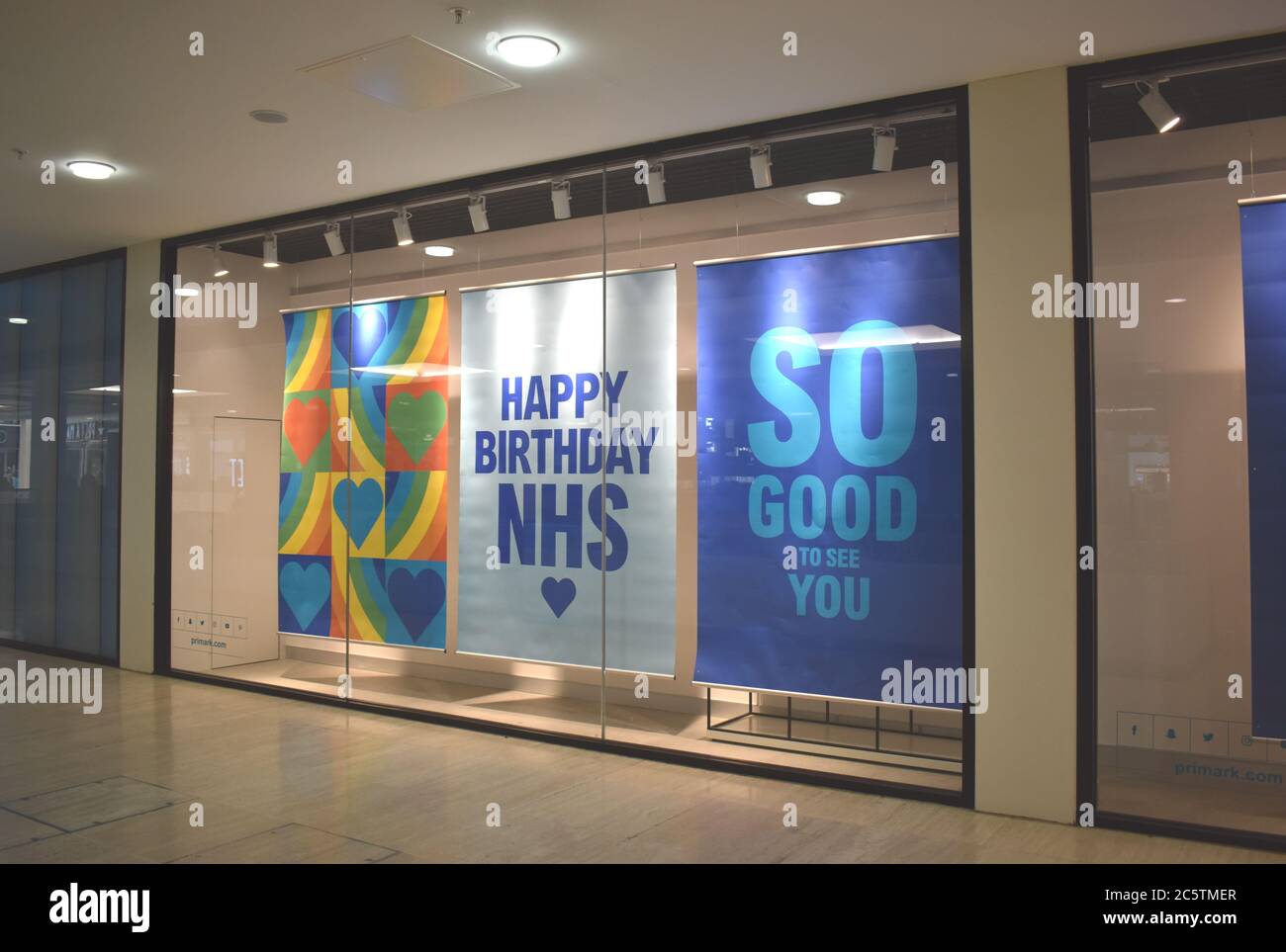 Happy Birthday NHS poster at centre:mk, Milton Keynes. Stock Photo