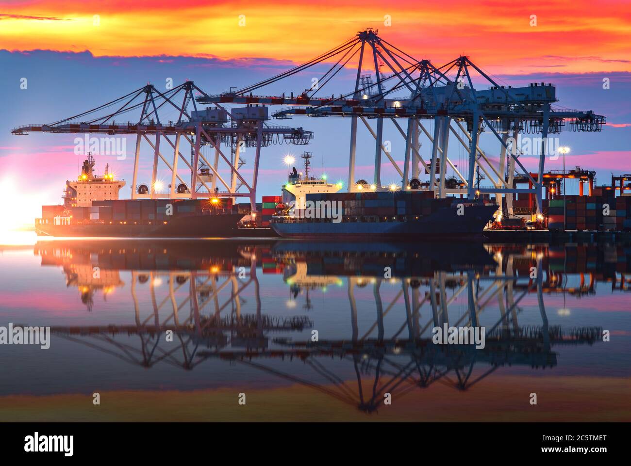 Industry of Container cargo shipping at dock Terminal for Logistics Import Export Stock Photo