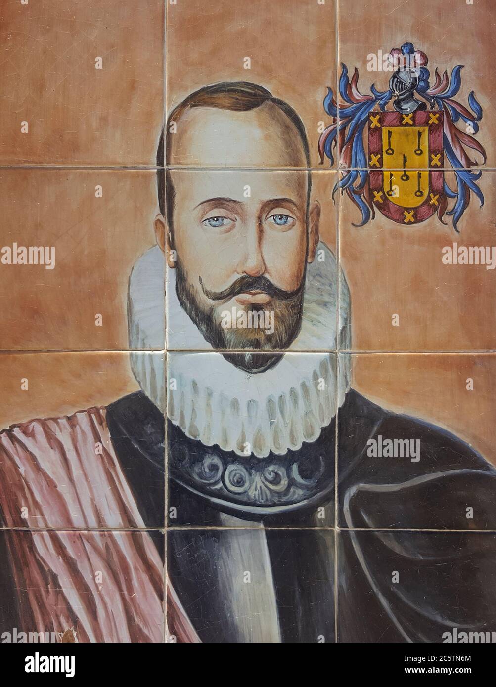 Nuno de Chaves portrait on glazed tile panel. Unknown artist Stock Photo