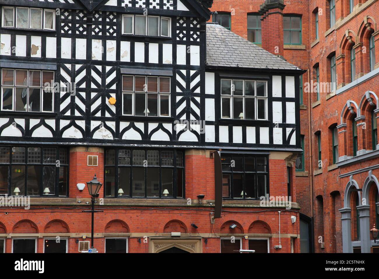 Manchester, UK old architecture with timber framing Stock Photo Alamy