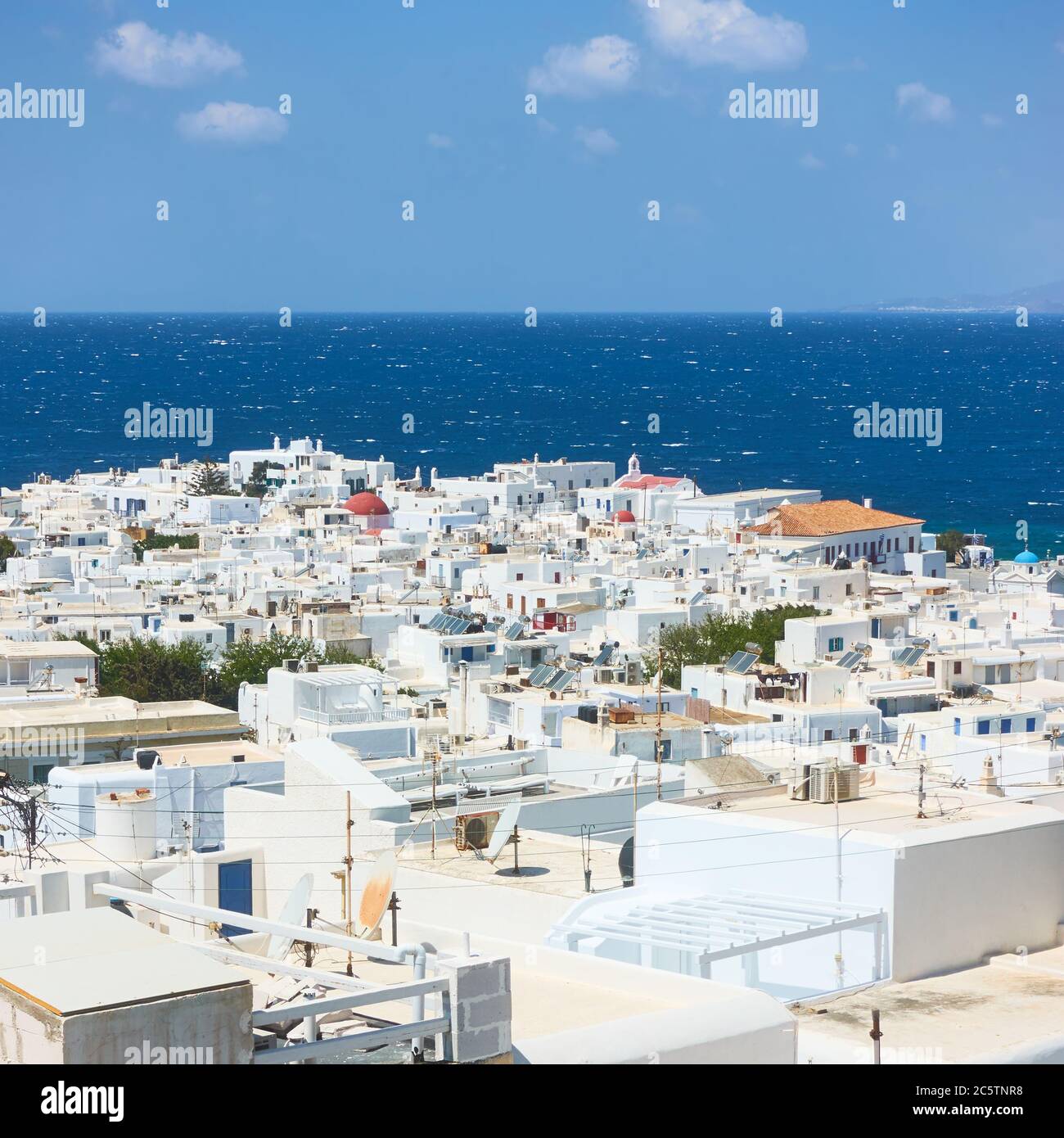 Rooftops of Mykonos town on the cost of the sea, Greece. Greek scenery Stock Photo