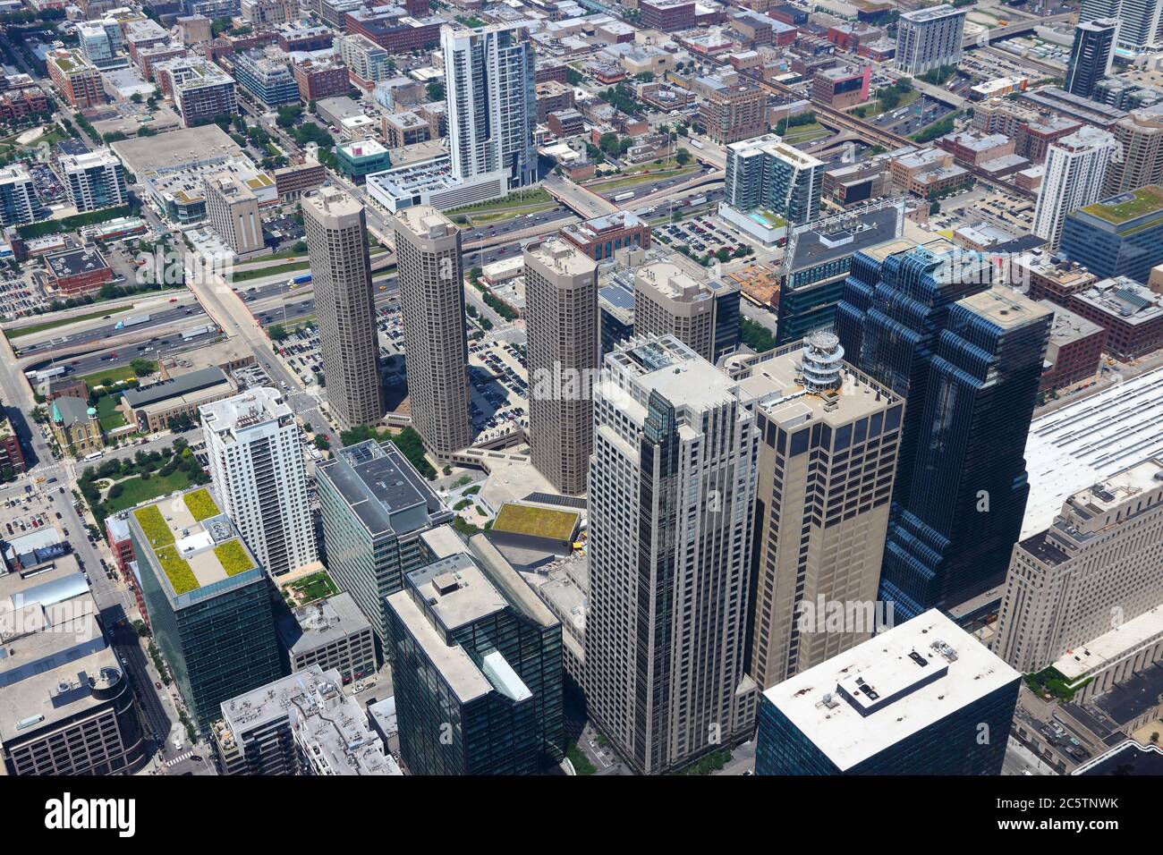 Chicago aerial view cityscape of West Loop Gate. United States urban