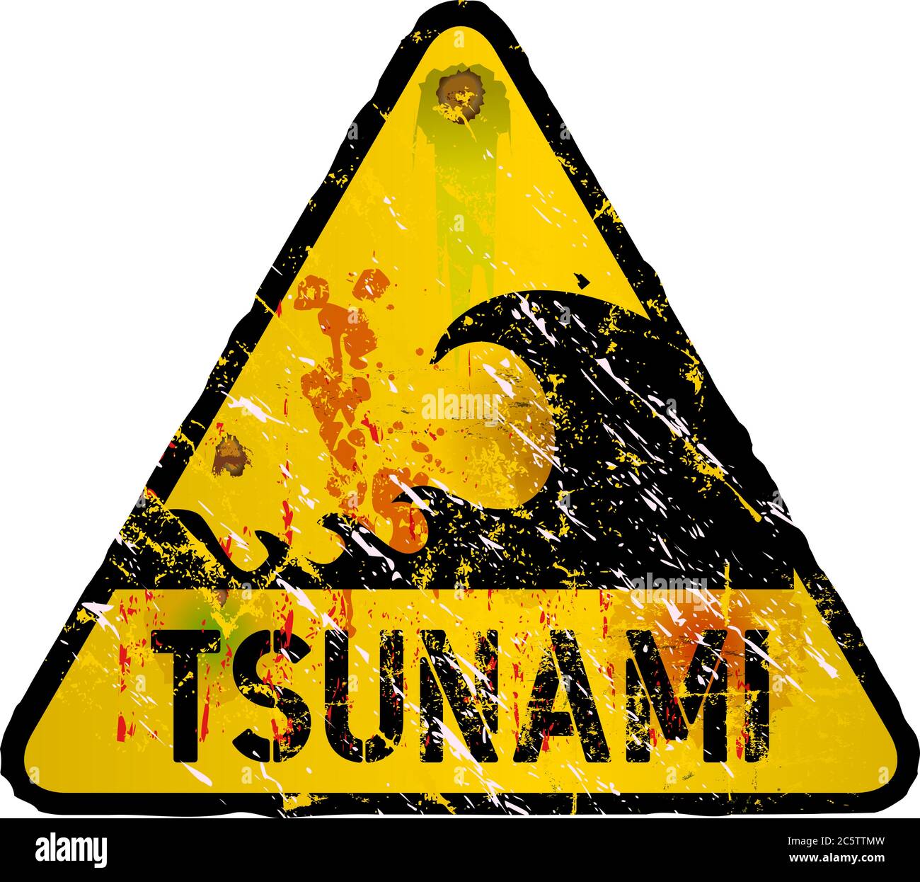 tsunami warning sign, heavy weathered, vector eps 10 Stock Vector