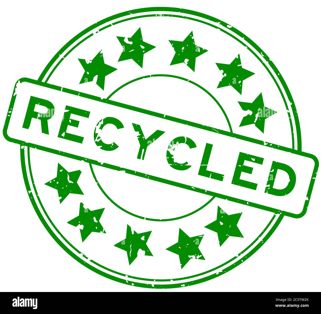 Grunge green recycled word with star icon round rubber seal stamp on ...