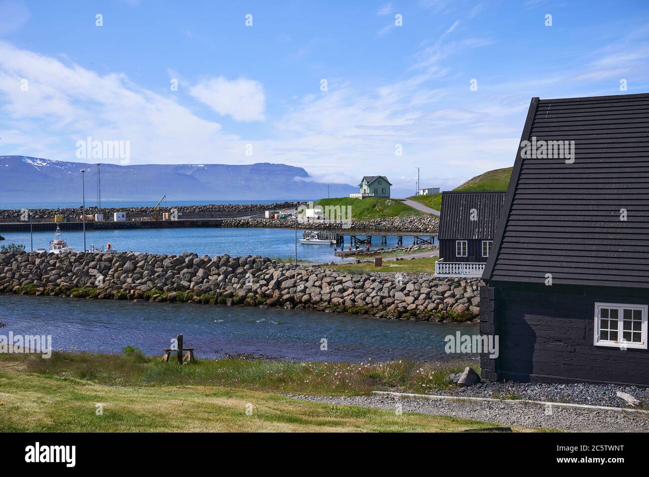 The picturesque tiny harbour town of Hofsos in Skagafjordur in north Iceland Stock Photo