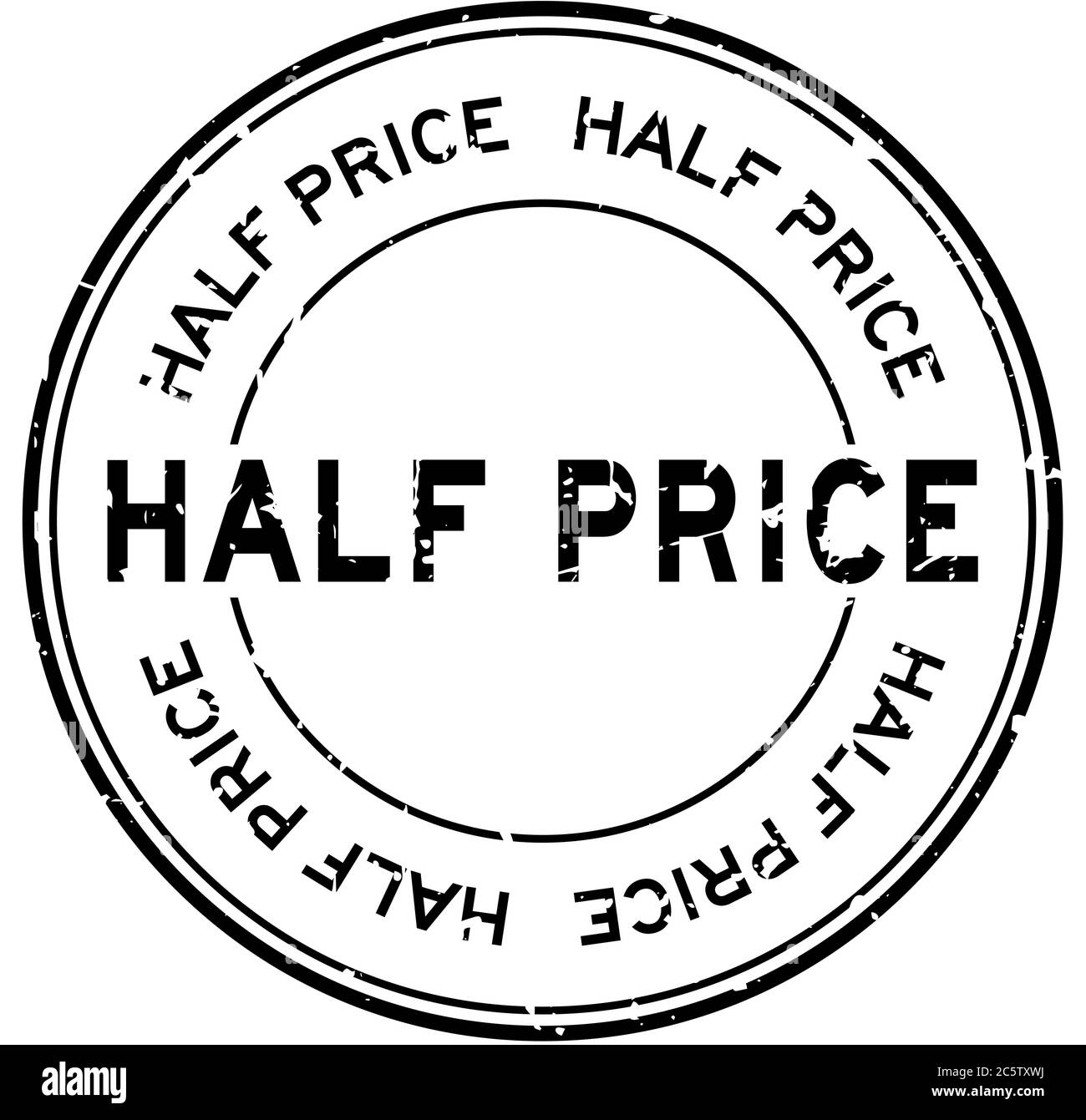 Grunge black half price word round rubber seal stamp on white
