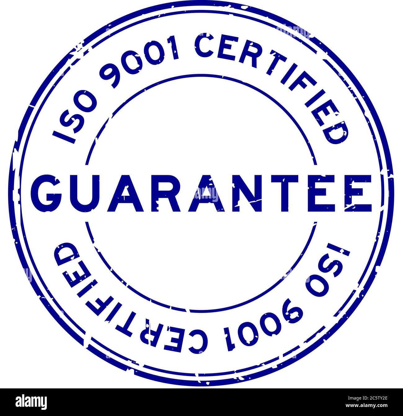 Grunge blue iso 9001 certified guarantee word round rubber seal stamp ...