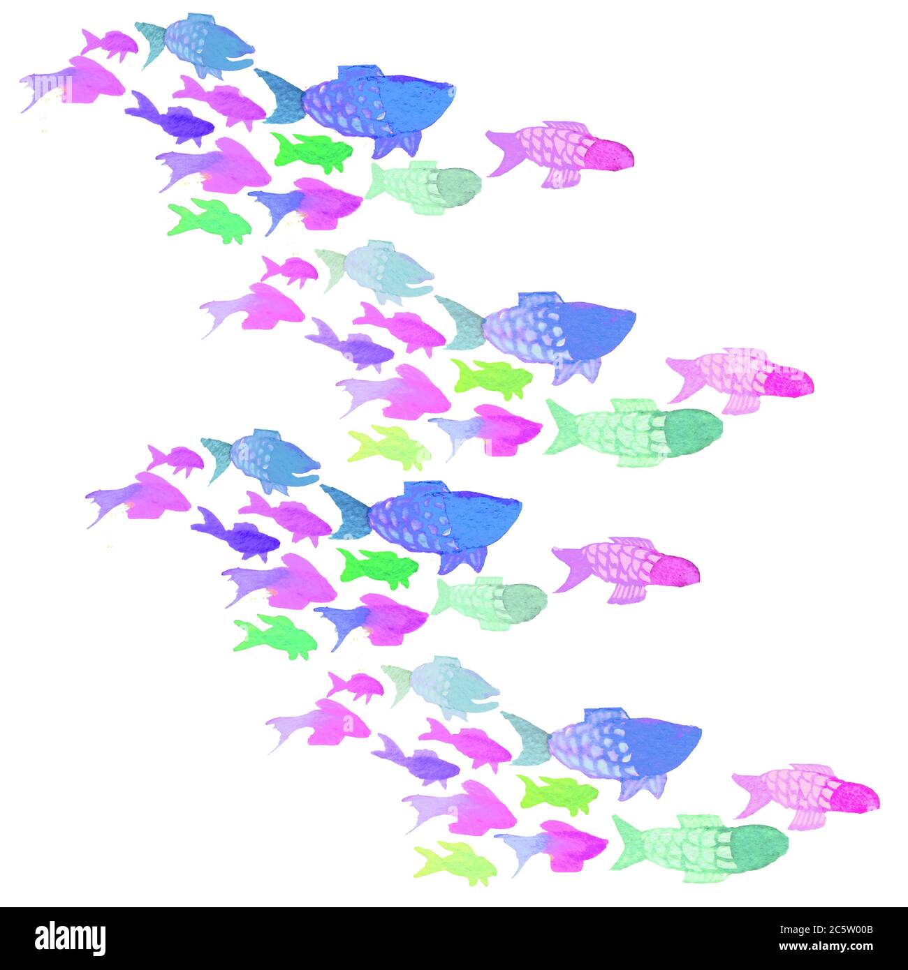 fish pattern summer watercolor illustration Stock Photo
