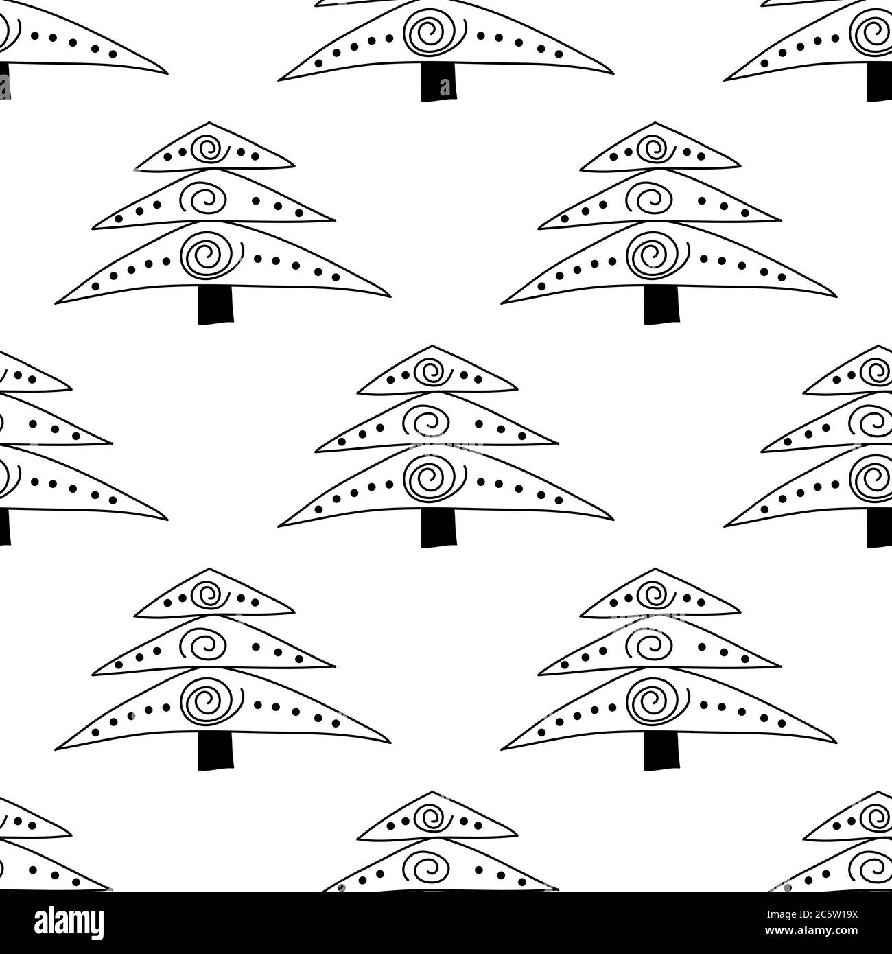 Seamless pattern made from doodle abstract fir trees. Isolated on white ...
