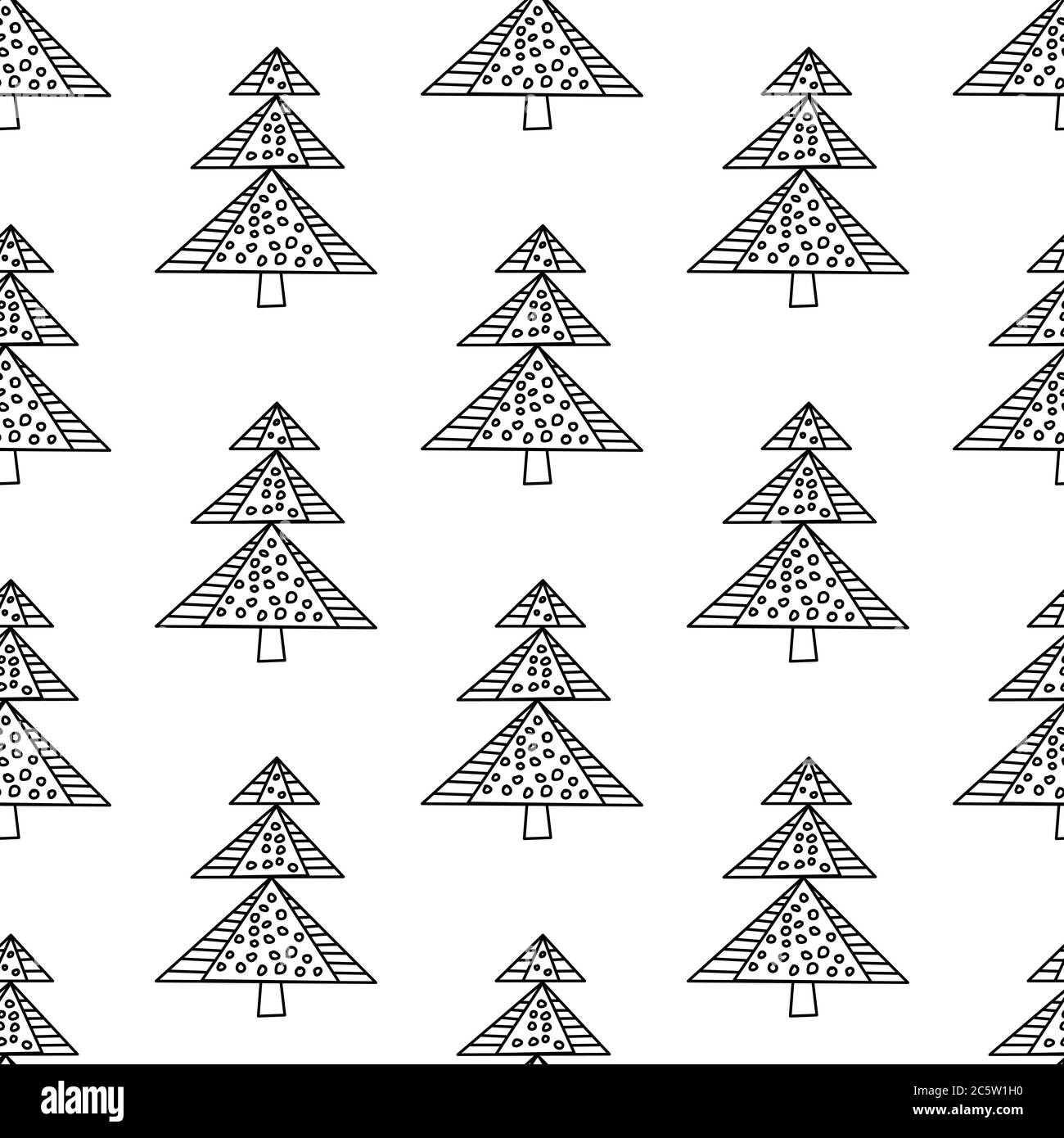 Seamless pattern made from doodle abstract fir trees. Isolated on white ...