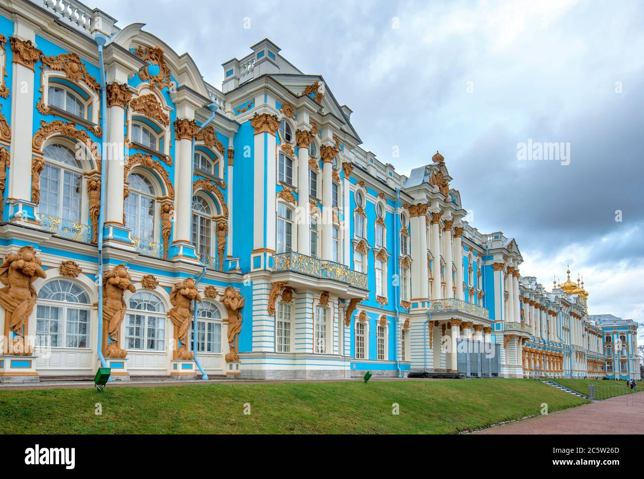 Tsarskoye Selo (Pushkin), Saint Petersburg, Russia. The Catherine Palace, located in the town of Tsarskoe selo. Russian residence of Romanov Tsars Stock Photo