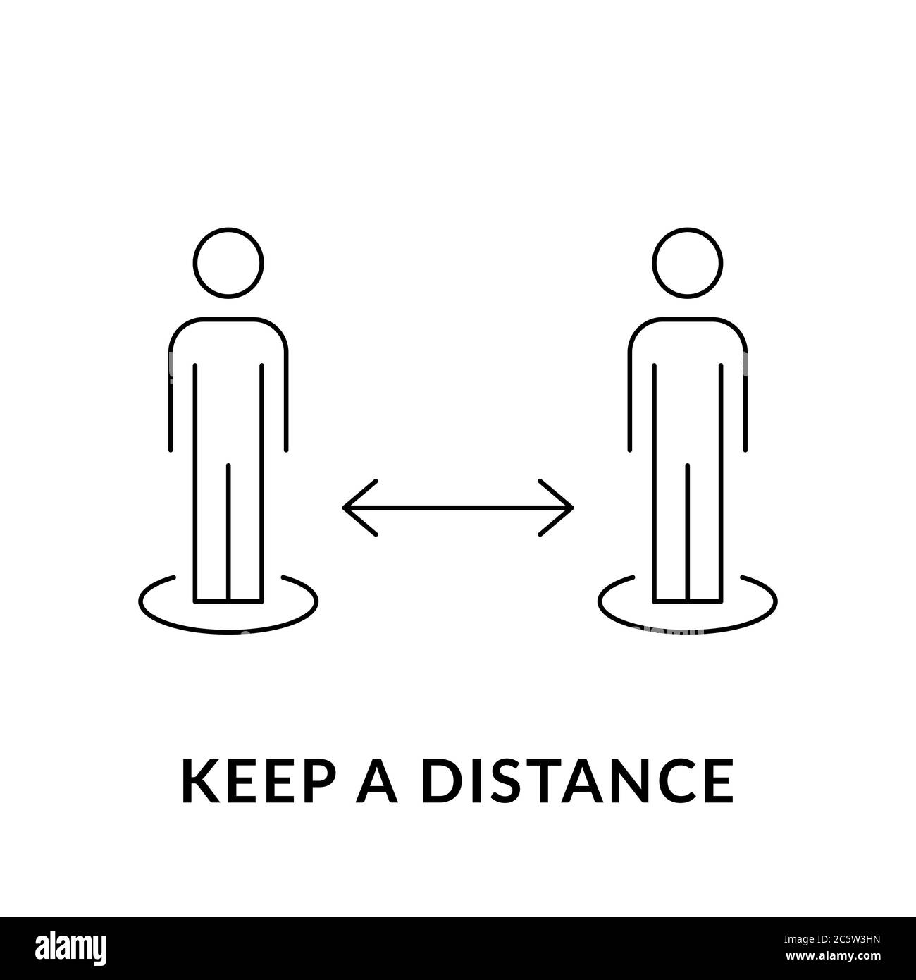 Keep distance sign. Social distancing concept. Avoid crowd. Coronavirus preventive measures. Line icon stick people with arrow. Black outline on white Stock Vector