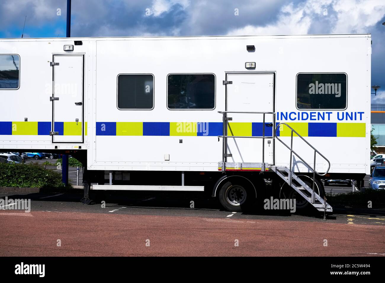 Police incident mobile vehicle for crime investigation Stock Photo