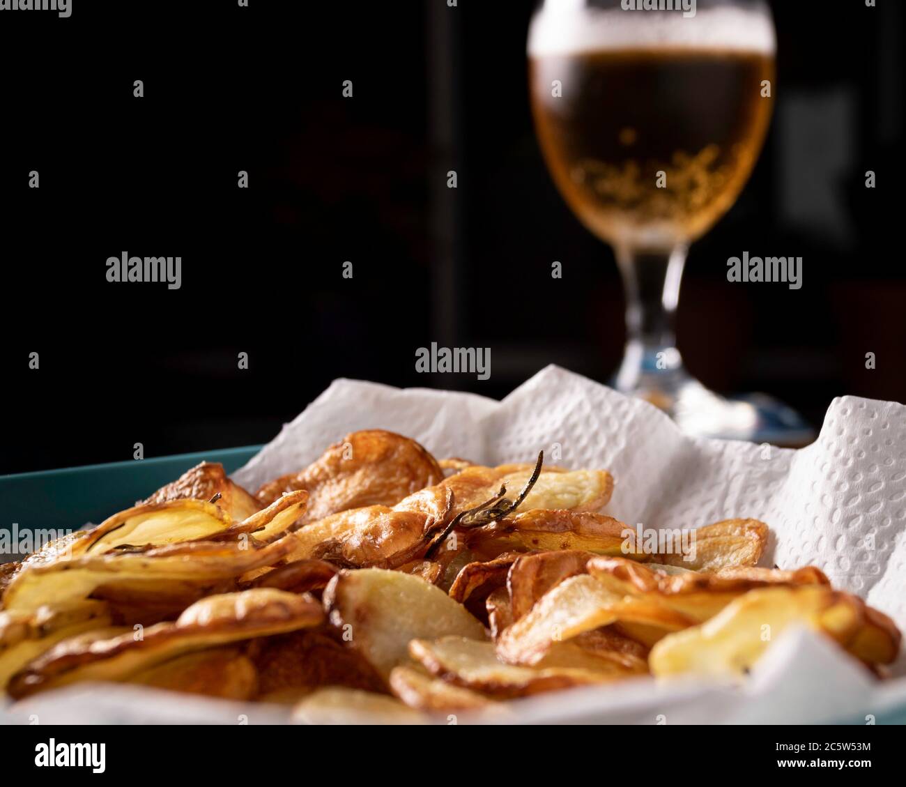 french fries with beer Stock Photo