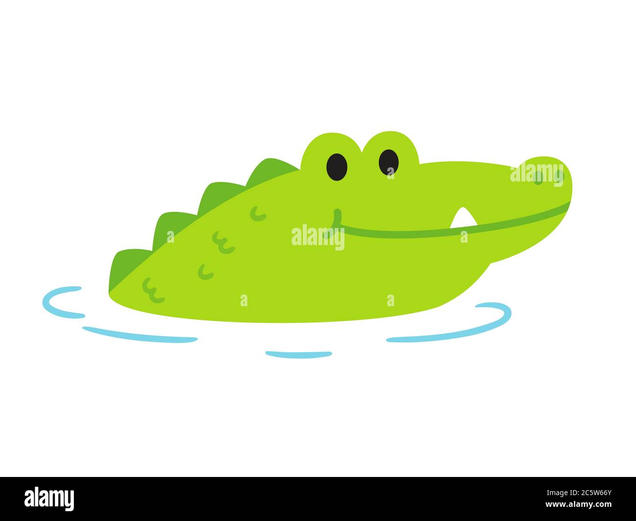 Cute cartoon alligator or crocodile sticking head out of water. Funny clip art illustration in simple flat cartoon style. Isolated vector clip art dra Stock Vector