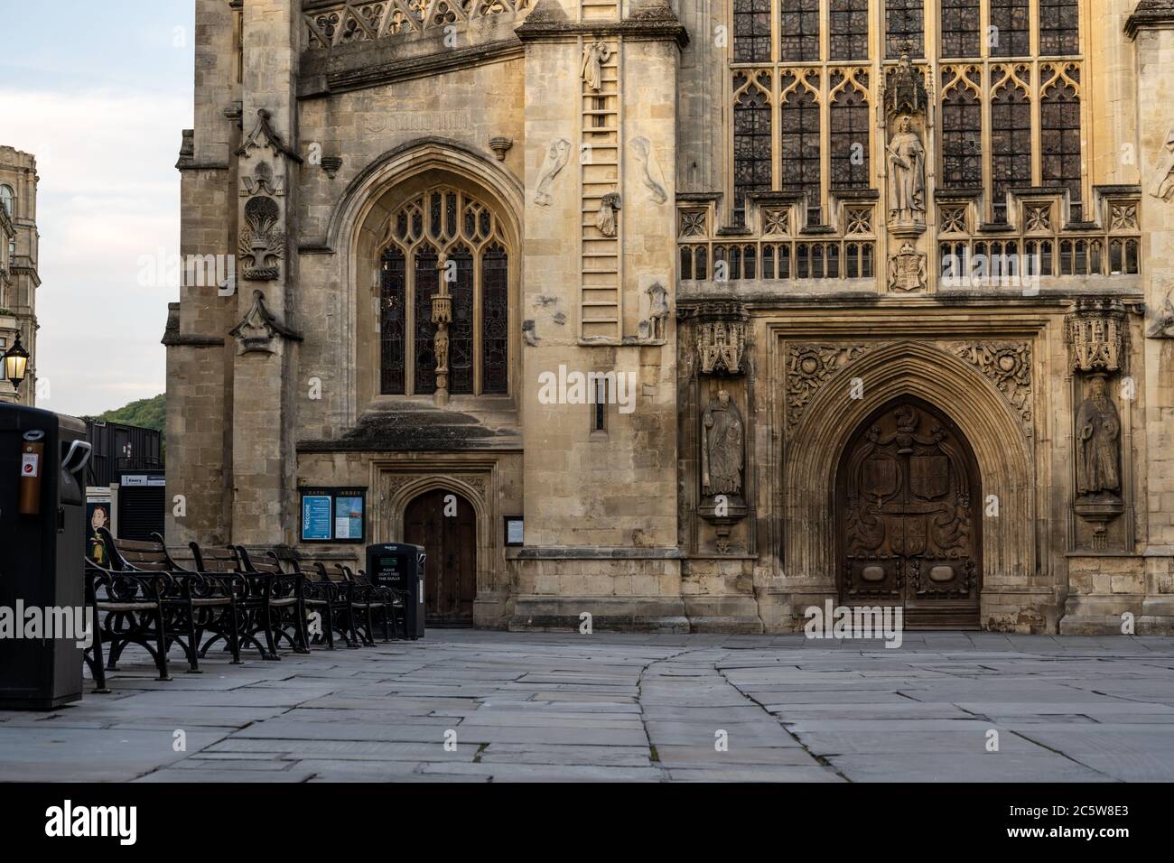 Bath's Abbey Church Yard is unusually empty of people during the Covid-19 pandemic travel restrictions. Stock Photo