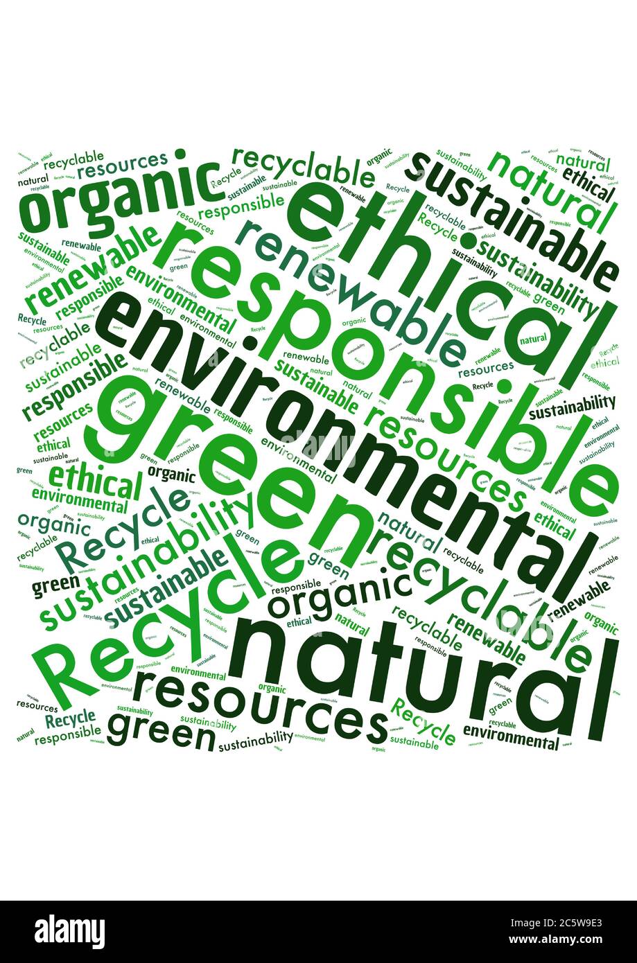 Illustration of a word cloud with words representing the environment and being green Stock Vector