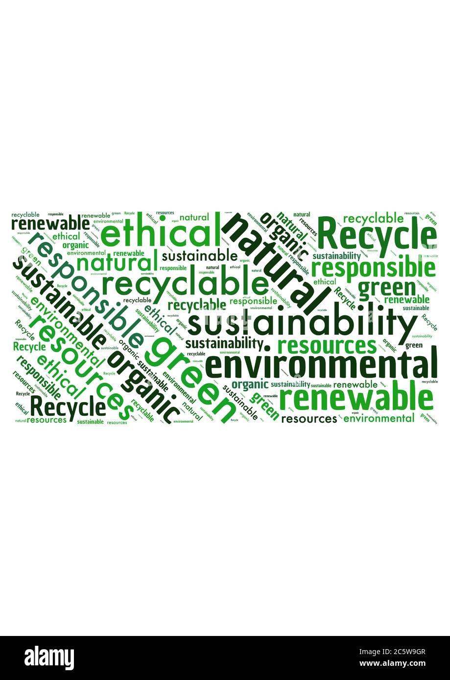 Illustration of a word cloud with words representing the environment and being green Stock Vector